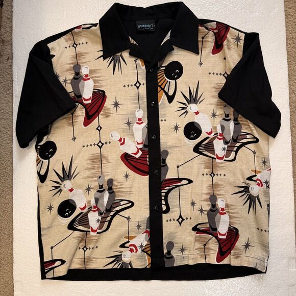 Steady Last Call Other - Vintage Steady Last Call Shirt Men XL Black Martini Bowling Rockabilly Retro USA